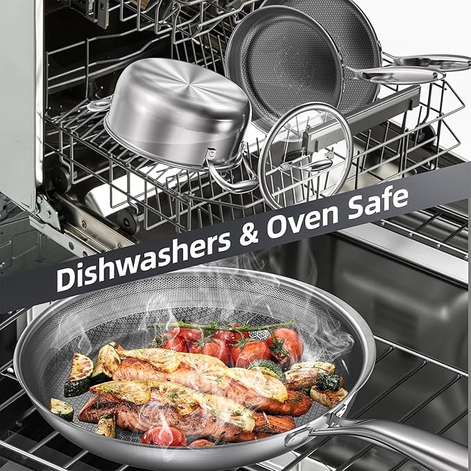 COOKING KING 12 Inch Stainless Steel Pan - Hybrid Nonstick Frying Pan Skillet