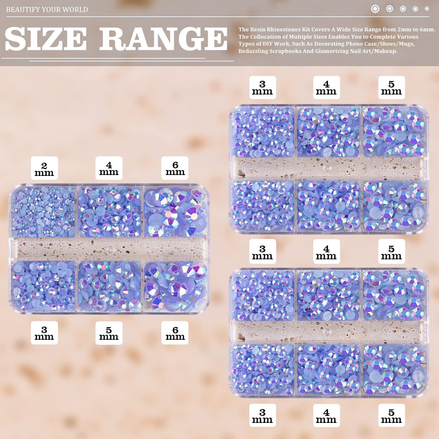 Resin Rhinestones Crafting, 2/3/4/5/6mm Flatback Jelly Rhinestones, 3 Box Sky Blue AB Non Hotfix Crystal Gems for Bedazzling Crafts Mugs Tumblers Clothes Makeup Nail-BrightBean Baby