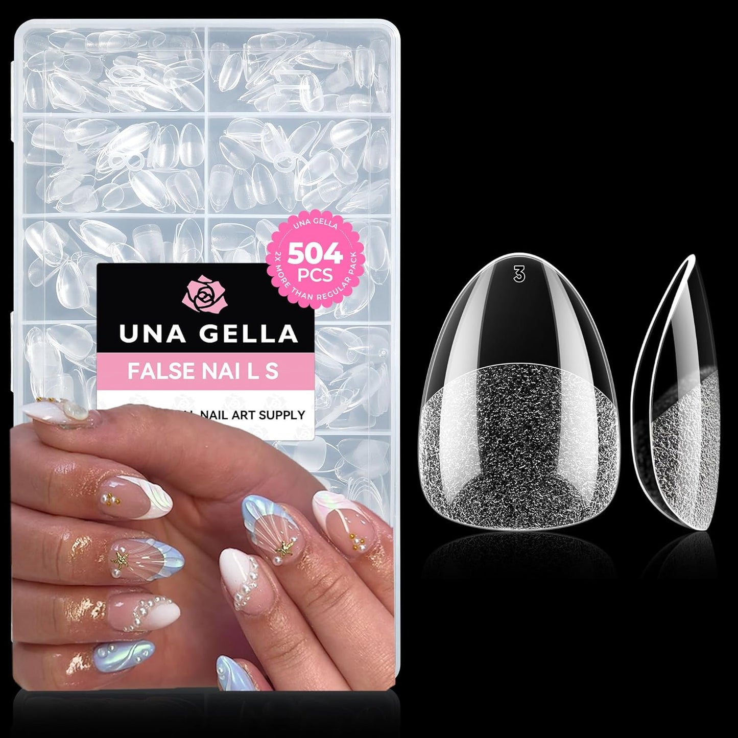 UNA GELLA Extra Short Almond Nail Tips Full Cover 504PCS Gel Nail Tips Short Almond Shaped Nails Tips Soft Gelly Gel Clear Fake Nails Tip for Acrylic Nail Tip Soak Off Home DIY Salon Nails 12 Sizes-BrightBean Baby
