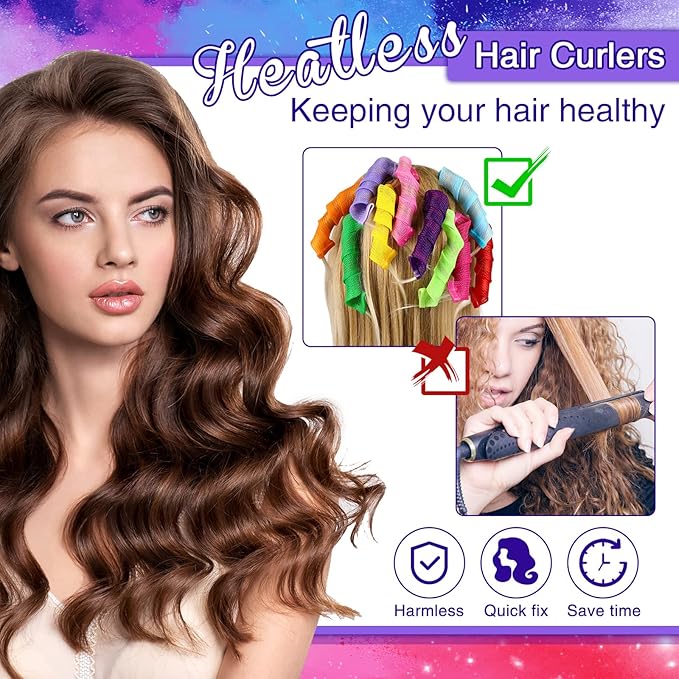 Yilloog 40 Pieces Hair Curlers Kit Heatless Spiral Curlers Tools with 2 Styling Hooks and 1 Storage Bag Multicolor Magic Curls Rollers for Women Long Medium Short Hair Classic Style-BrightBean Baby