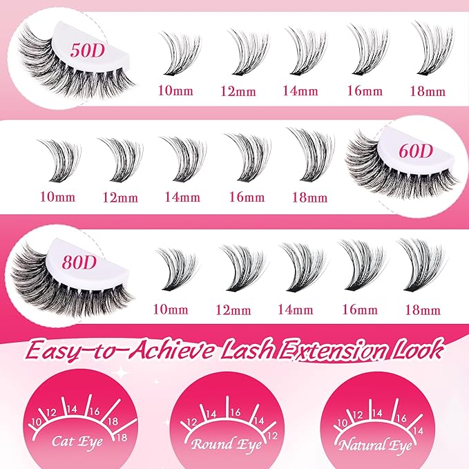 Lash Clusters 600PCS - Eyelash Clusters 20D+30D+40D+50D+60D+80D Wispy Individual Lashes D Curl Lash Extension 10-18MM Natural Lash Clusters DIY Cluster Eyelash Extensions for Beginners-BrightBean Baby