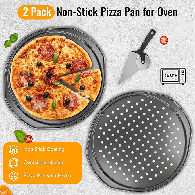 Pizza 7PCS Pizza Peel Pizza Pan Set, 12" x 14" Pizza Spatula, Aluminum Pizza Paddle with Rocker Cutter Scraper Pie Server Oil Brush, Pizza Oven Accessories, Baking Pizza, Dough, Bread & Pastry