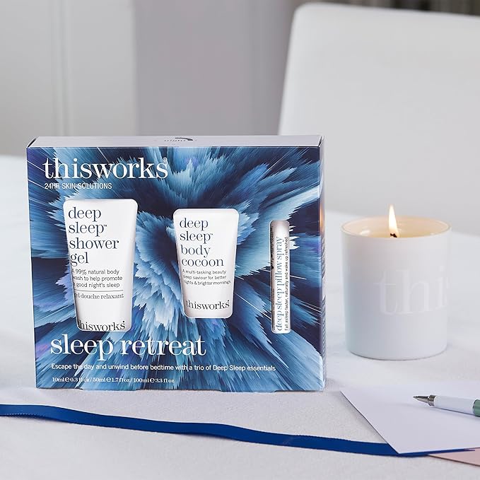 thisworks Sleep Retreat Box Gift Set: Deep Sleep Pillow Spray, Body Moisturizer and Shower Gel. Travel set to Promote Sleep with Lavender, Camomile and Vetivert-BrightBean Baby