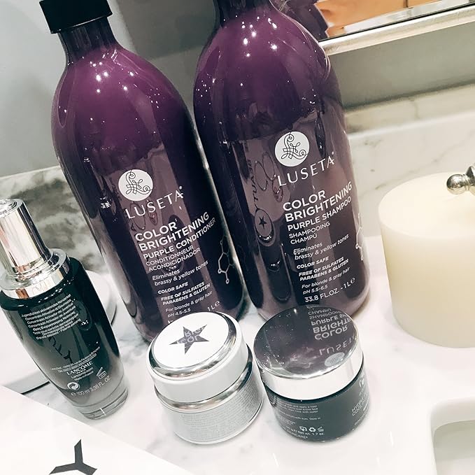 L LUSETA Color Brightening Purple Shampoo and Conditioner Set for Blonde and Gray Hair, Infused with Cocos Nucifera Oil to Help Nourish, Moisturize and Condition Hair, 2x33.8oz-BrightBean Baby