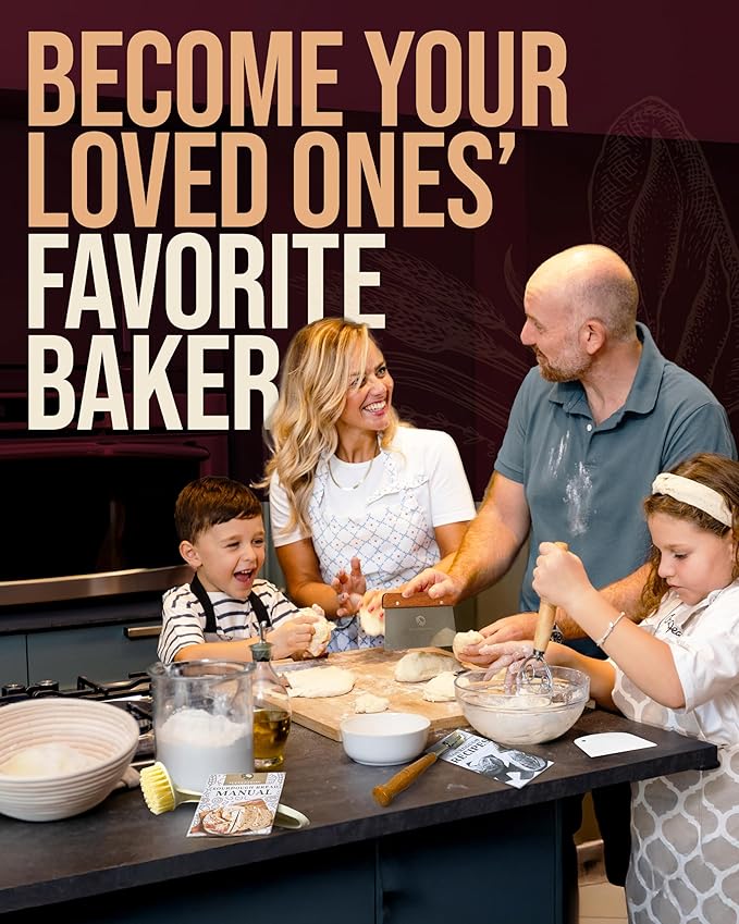 Superbaking Banneton Bread Proofing Basket, Sourdough Bread Baking Supplies, Round 9 Inch Sourdough Starter Kit, Proofing Basket for Baking, Bread Making Supplies Tools, Banneton Basket Gift Set