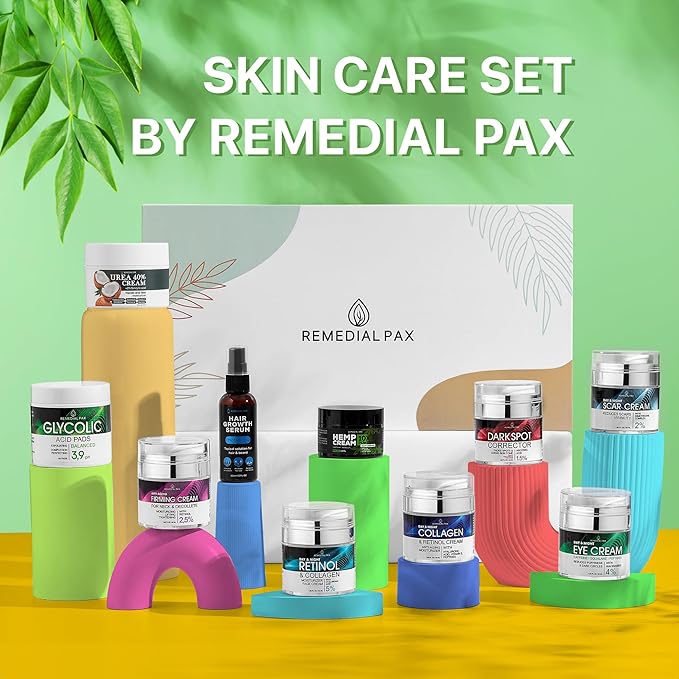 Skincare Gift Set, 10 Anti-Aging Beauty Products for Women & Men, Facial Creams & Moisturizers, Hair Growth Serum, & Hemp Cream, for Hair, Neck, Dark Spots, Scars, Dark Circles, & Dry Skin-BrightBean Baby