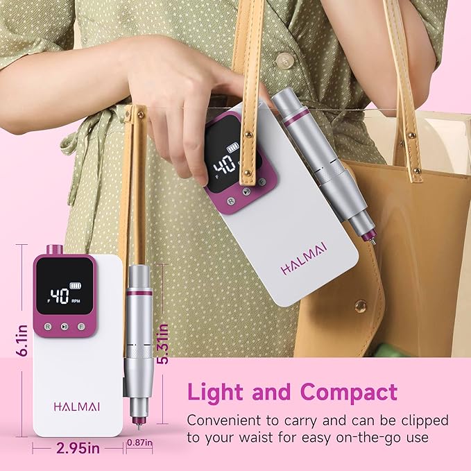 Electric Nail Drill Professional, Portable Nail File for Acrylic Gel Nails, Cordless Rechargeable Ultra Power Nail Drill Kit 40000RPM, HMC320 Salon-Grade Efile Nail Machine (White)-BrightBean Baby