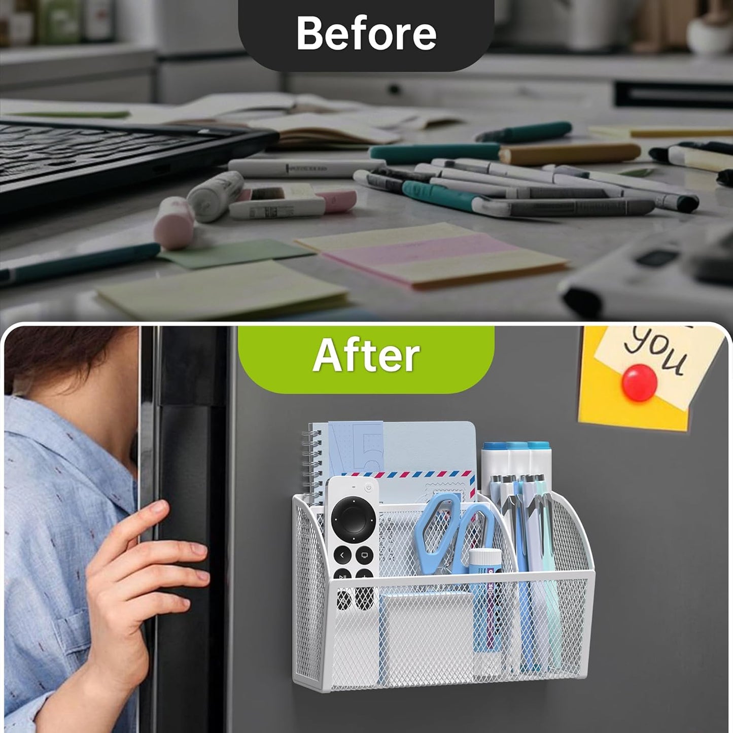 YINGHUA Strong Magnetic Pen Holder for Whiteboard and Refrigerator 3 Compartments Metal Mesh Organizer Space Saving Shelf for Office School Home and Locker - White-BrightBean Baby