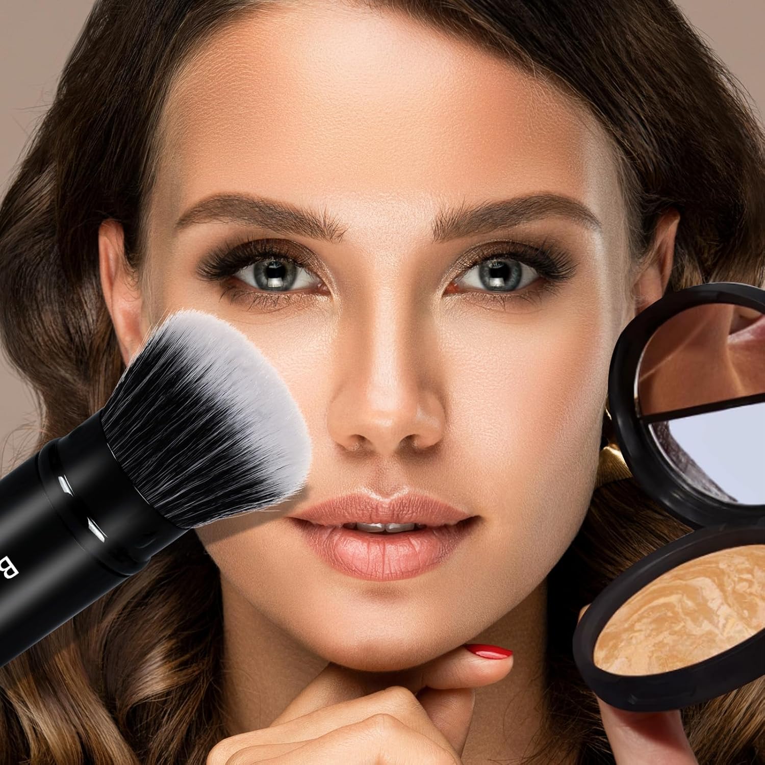 Makeup Brush Kabuki Face Brushes Retractable Travel Blush Kabuki Brush Portable Flawless for Foundation, Powder Blush, Bronzer, Buffing, Liquid, Cream, Cruelty Free with Cover-BrightBean Baby