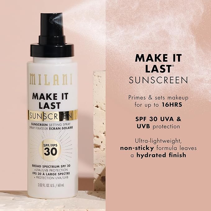 Milani Make It Last Sunscreen - Sunscreen Setting Spray with SPF 30 - Makeup Primer and Setting Spray with SPF30 Sunscreen, Long Lasting Makeup Finishing Spray - 2 Pack-BrightBean Baby