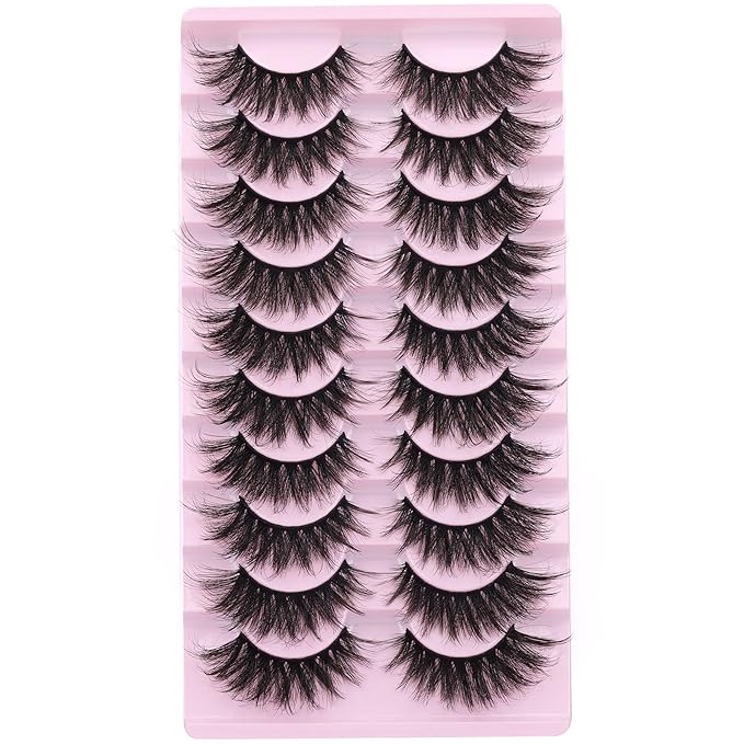 FANXITON False Eyelashes Fluffy Mink Lashes 20 mm Cat Eye Lashes Long 5D Wispy Dramatic 10 Pairs Pack-BrightBean Baby