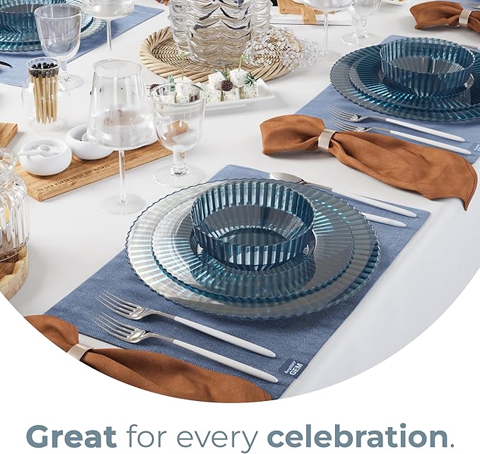 Exquisite 80 Piece Plastic Disposable Plates Set For 40 Guests I 20 X 9 Inch & 40 X 11 Inch Disposable Plastic Plates | Color: Blue | Great for Weddings Parties And Formal Occasions
