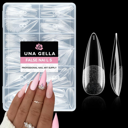 UNA GELLA Long Stiletto Gel Nail Tips: 216pcs Stiletto Almond Fake Nails Pre-Shape Long Almond Press Ons for Full Cover Acrylic French False Nails for Nail Extension Nail Art DIY Salon 12 Sizes-BrightBean Baby