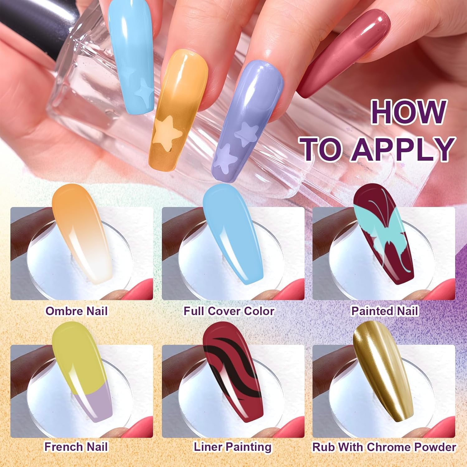 Gradient Painting Gel, 9 Colors Ombre Gel Nail Polish with Summer Blue Sponging for Pigment Pat Kit Aura Nails, French Manicure Soak of UV DIY Nail Art Beachside Candy-BrightBean Baby