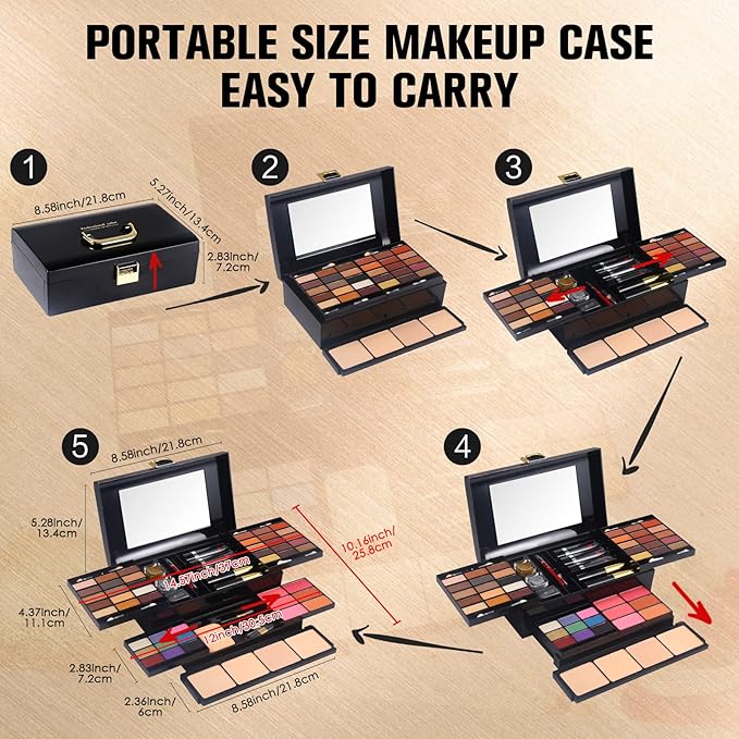 Professional Makeup Kit for Women Girls Full Kit with Mirror 58 Colors All in One Make up Gift Set Included Eyeshadow,Compact Powder,Blusher,Lipstick,Eyebrow Pencil,Gitter Gel,Eyeliner,Mascara (Y)-BrightBean Baby