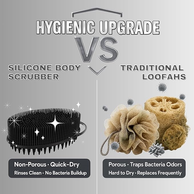 Avilana Silicone Body Scrubber – Gentle Shower Brush & Loofah Alternative- Food Grade & Lab Tested – Fast-Drying, Hygienic, BPA-Free Silicone Body Gentle Exfoliator (Black, Scalp)-BrightBean Baby