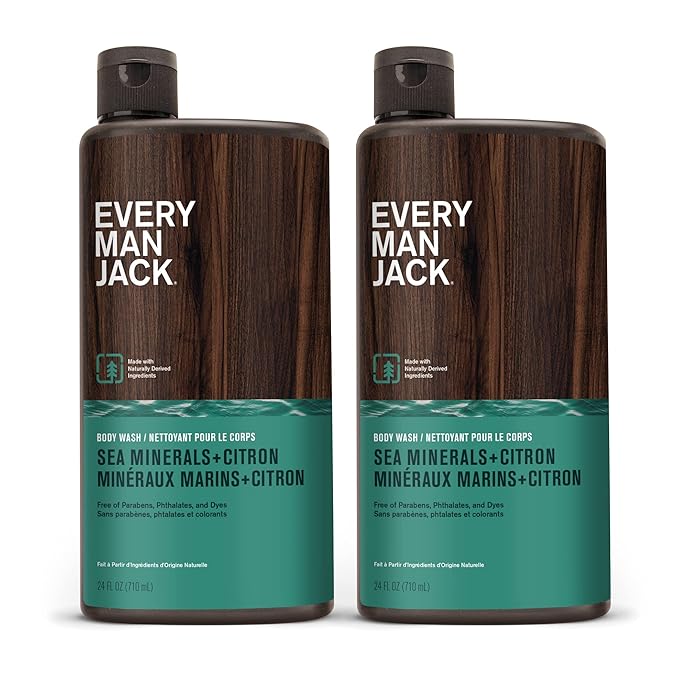Every Man Jack Nourishing Sea Minerals + Citron Mens Body Wash for All Skin Types - Naturally Derived Ingredients - Cleanse and Hydrate Skin with Coconut and Glycerin - 24oz 2 Bottles-BrightBean Baby