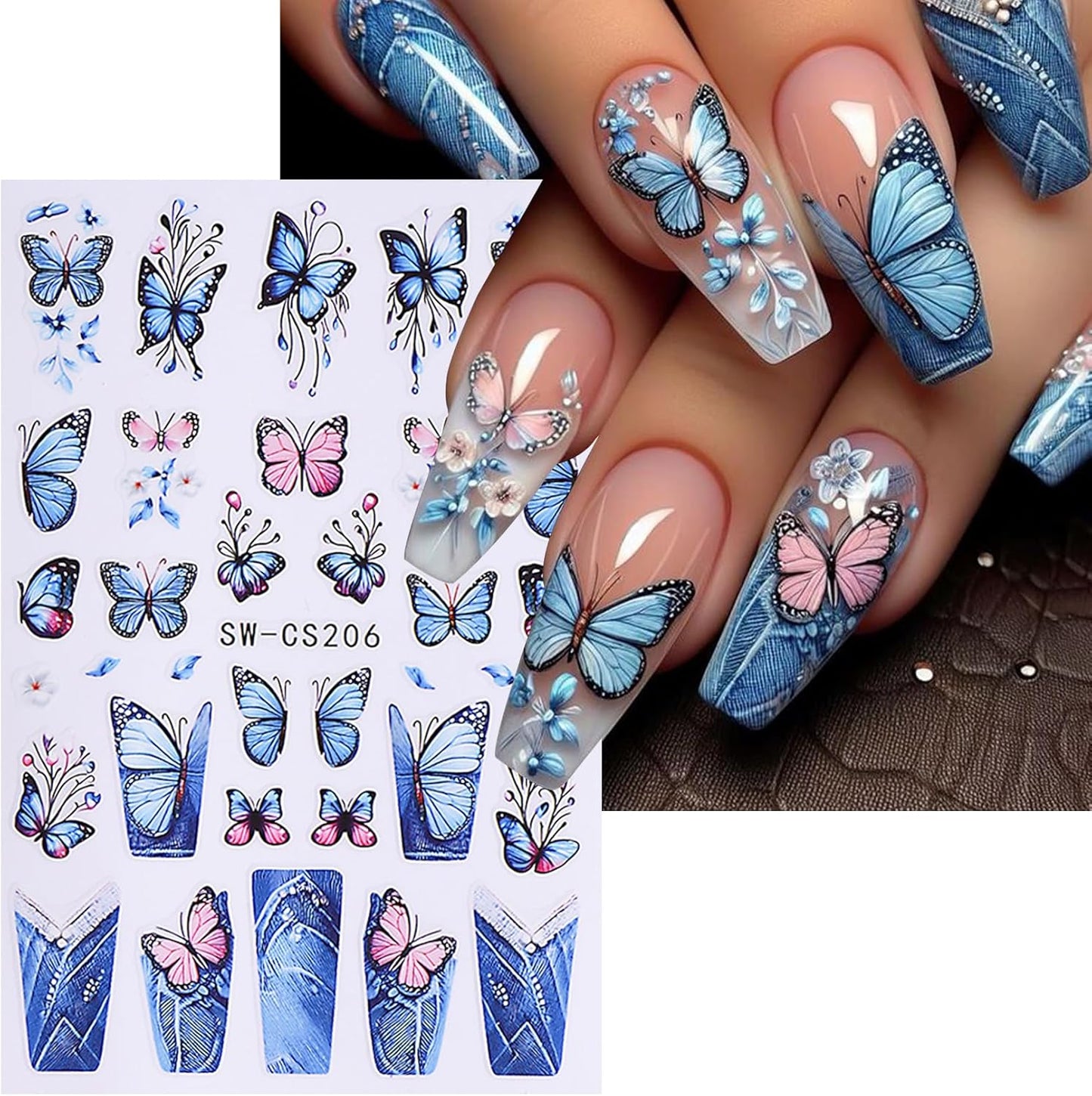 Flower Stickers for Nail Art Decals - 12 Sheets Spring Butterfly Nail Stickers with Tweezers 3D Floral Leaves Plant Nail Art Designs DIY Self Adhesive Daisy Blossom Nail Supplies Decorations-BrightBean Baby