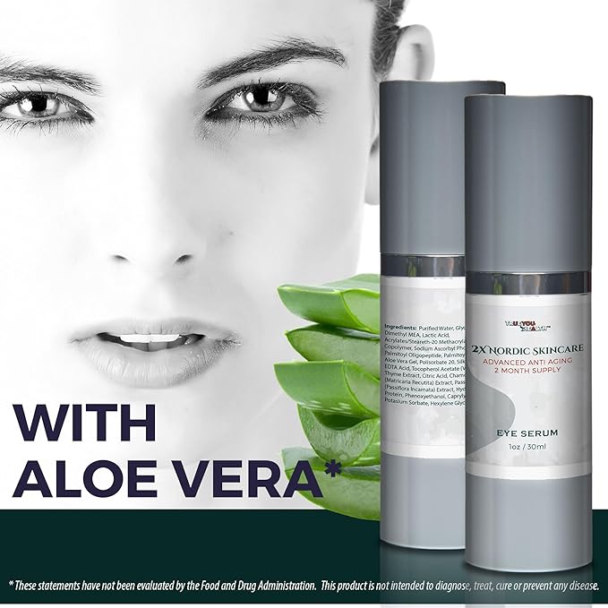 2x Nordic Skincare Serum - 2 Month Supply - Anti Aging Eye Serum - Contains Vitamin C for Dark Circles - Anti Aging Skincare Moisturizing Serum with Aloe Vera & Vitamin E - Improve Wrinkles & Eye Bags-BrightBean Baby