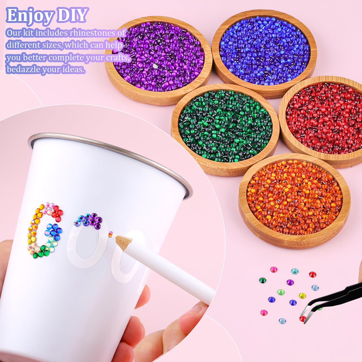 24000Pcs Resin Rhinestones for Crafting with Tweezers, Multicolor 3mm Bedazzling Crystal with 3Pcs 10ml B7000 Jewelry Glue for DIY Crafts Clothing Tumblers Shoes Fabric Nail Art-BrightBean Baby