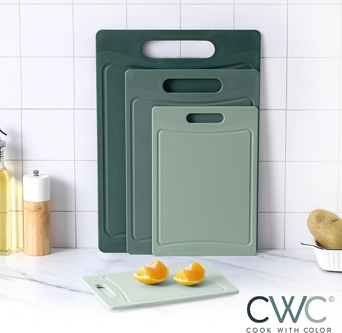 COOK WITH COLOR Non-Slip Cutting Board Set – Kitchen Essentials with Easy Grip Handle for Meat, Veggies, and Fruits, 4 Cutting Boards, Mint