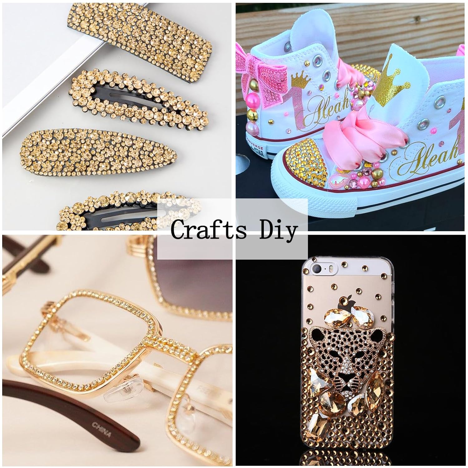 Nail Art Rhinestones with Glue Gel Flatback Nail Charms Luxurious Supplies Accessories Champagne Nails Gems Jewelry for Women Nails DIY Design Decoration,Champagne-BrightBean Baby