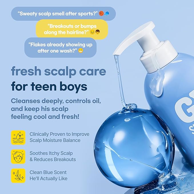TS GD Shampoo for Boys | Korean Teen Shampoo with Upgraded Probiotics | Anti-Dandruff & Itchy Scalp Relief | Blue Fresh Allergy-Free Fragrance | Sulfate-Free (13.5 fl oz, 400ml)-BrightBean Baby