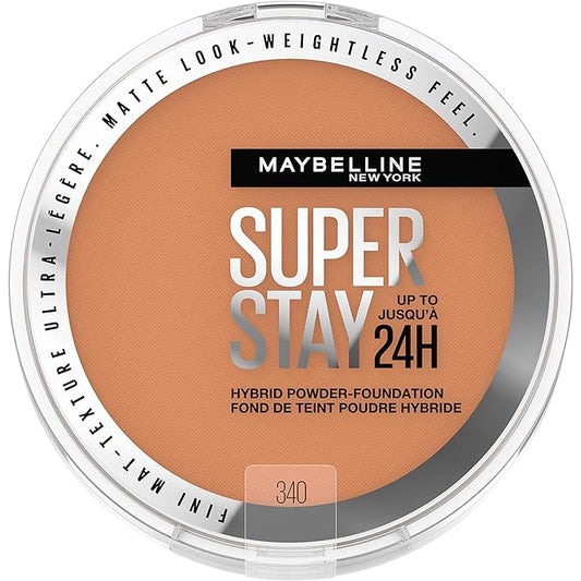 Maybelline Super Stay Up to 24HR Hybrid Powder-Foundation, Medium-to-Full Coverage Makeup, Matte Finish, 340, 1 Count-BrightBean Baby