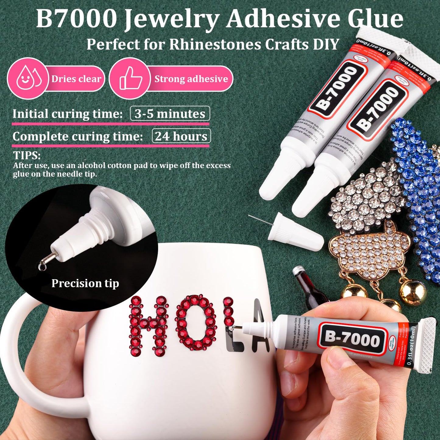 Resin Rhinestones for Crafting with B7000 Jewelry Glue, 1 Box Dark Red Flatback Crystals with 3Pcs 10ml Glue for Bedazzling Crafts DIY Nail Art Makeup，Non Hotfix Gems for Clothing Shoes-BrightBean Baby