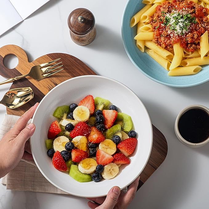 HAPPY KIT Stoneware Pasta Bowl Set of 4, 9'' Large Salad Bowls,42 Oz, Reactive Glaze Serving Bowls, Microwave Dishwasher Safe, Ocean Current Blue
