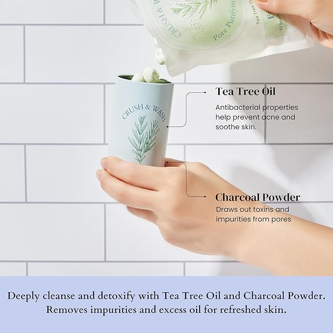 3-in-1 Solid Facial Cleanser, Exfoliator, and Wash-off Mask - Vegan, Cruelty-Free, Plastic-Free, Travel-Friendly, 1 Month Supply (60 Crushable Tablets) in Tin (Purifying Beans in Tin)-BrightBean Baby