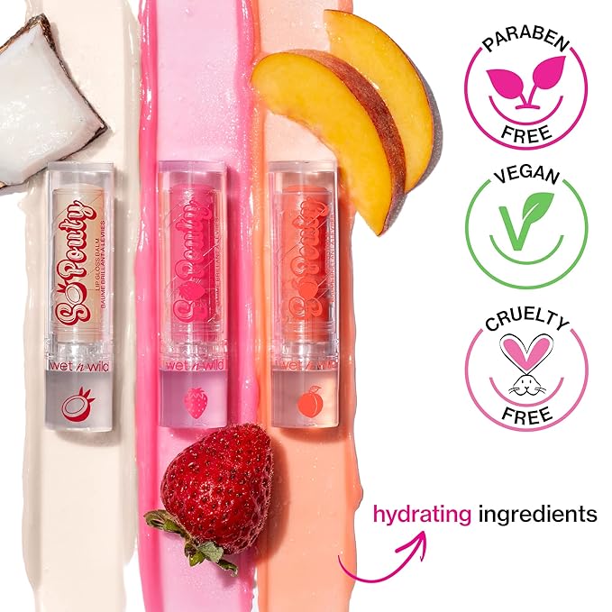 wet n wild Perfect Pout So Pouty Shine Tinted Lip Balm Peach Flavored, Hyaluronic Acid, Vegan Collagen, Moisturizing For Dry Lip Care, Pink (Pack of 2)-BrightBean Baby