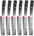 KYOKU Steak Knife Set of 6, Samurai Series 5" Steak Knives, Non Serrated High Carbon Steel Knives Set with Case Pakkawood Handles Mosaic Pins Sheaths, Ultra Sharp Dinner and Kitchen Knife Cutlery Set