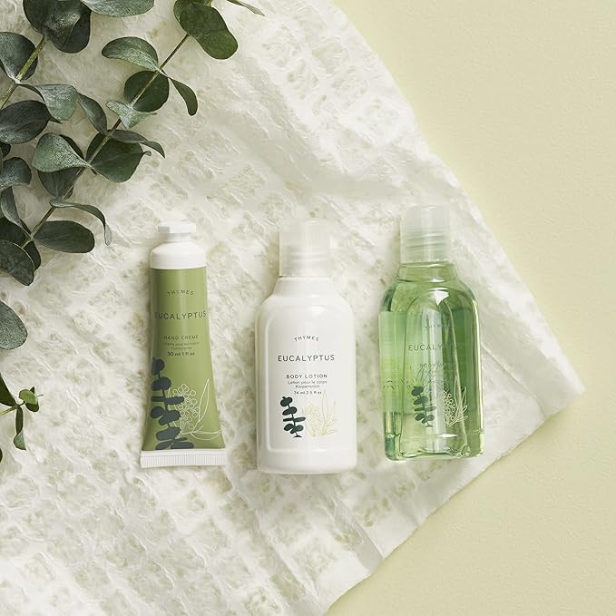 Thymes Travel Set and Beauty Bag - Contains Body Wash, Body Lotion & Hand Cream - Eucalyptus-BrightBean Baby