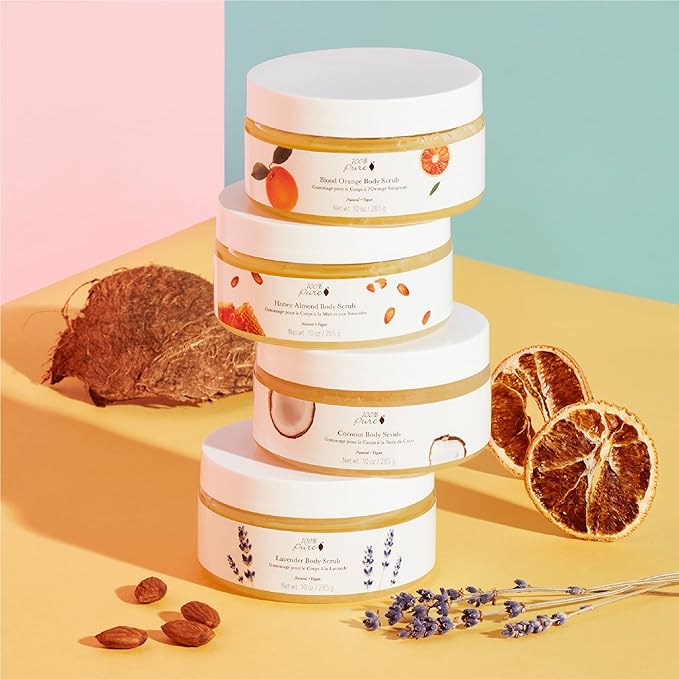 100% PURE Honey Almond Body Scrub Exfoliating Deep Clean with Sea Salts & Nourishing Oils - Natural Deeply Moisturizing Skincare - Vibrant Radiant Skin Restore & Pore Cleanse - Vegan - 10oz-BrightBean Baby