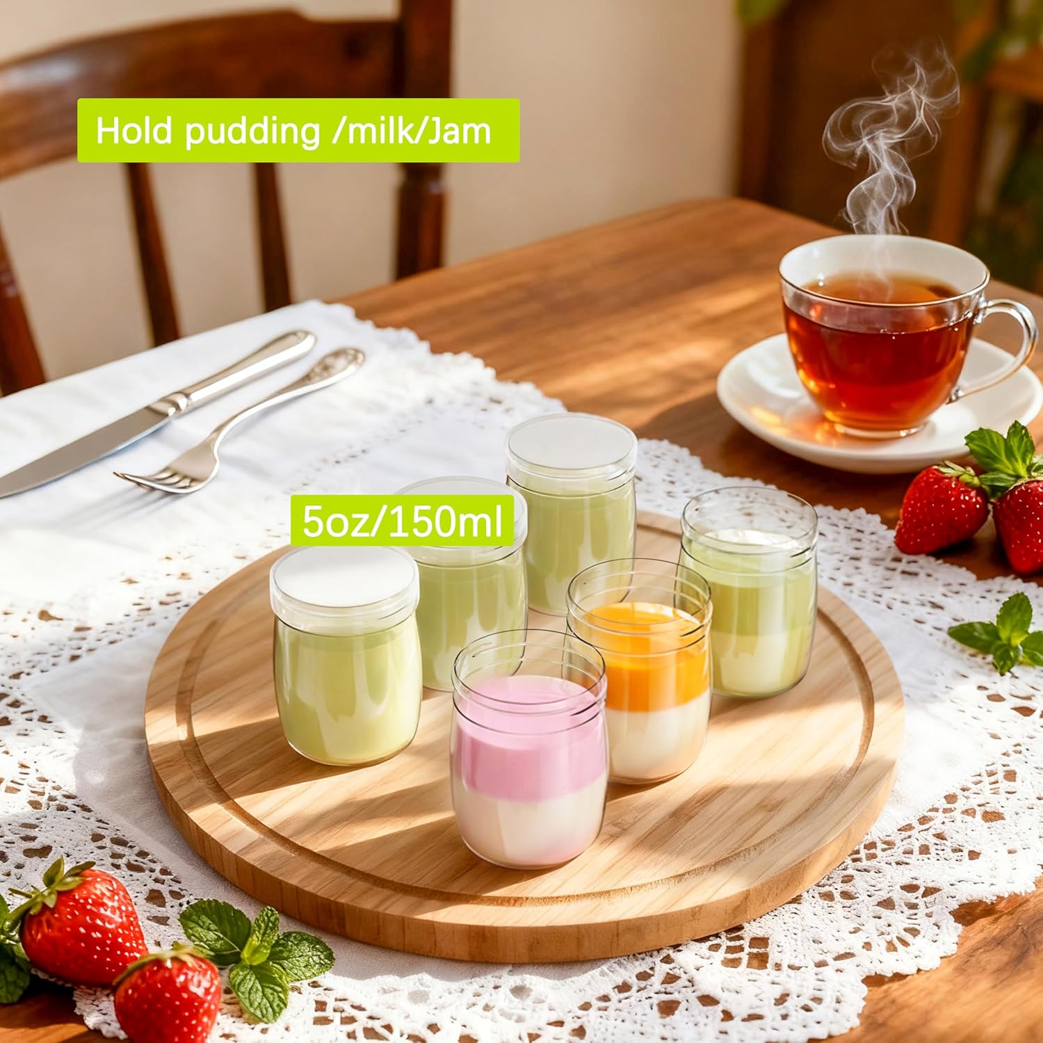 Mini Pudding Jars 82Pack, 5oz/150ml Plastic Favor Jar with Lids, Candy jars,Yogurt Containers with Pressure Sensitive Seal, Mason Jar,Jam,Bath Salt Jars Wedding Favors Honey Pot-BrightBean Baby