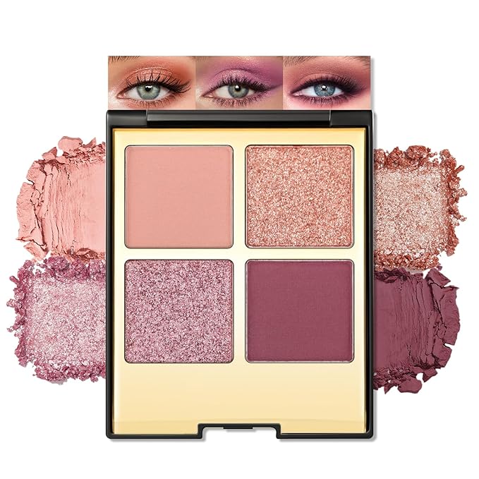 Erinde 4 Colors Eyeshadow Palette Eye Shadow Makeup, Matte Shimmer Metallic Purple Mauve Nude Neutral Eyeshadow, Long Wearing, Velvety Pigmented Blendable, Quad Eye Shadow Palette, 03-BrightBean Baby