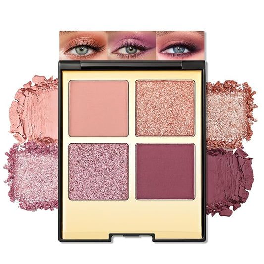 Erinde 4 Colors Eyeshadow Palette Eye Shadow Makeup, Matte Shimmer Metallic Purple Mauve Nude Neutral Eyeshadow, Long Wearing, Velvety Pigmented Blendable, Quad Eye Shadow Palette, 03-BrightBean Baby