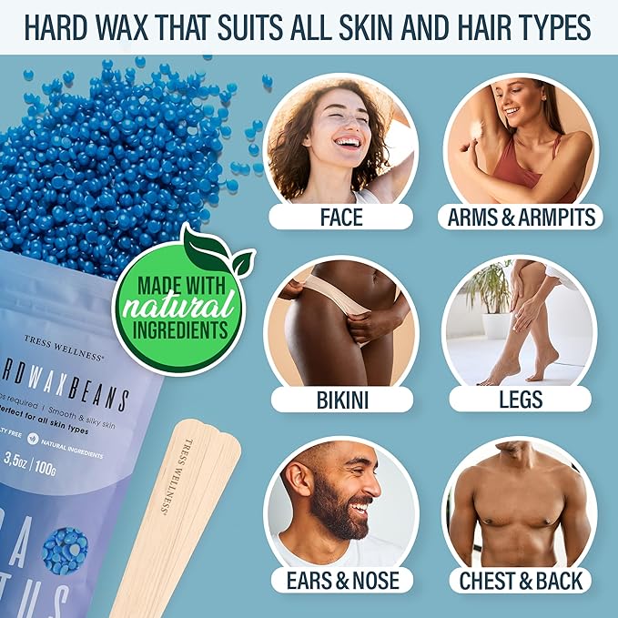 Tress Wellness Waxing Kit for Sensitive Skin – Safe for Face & Skin, Prep & Aftercare Spray, Easy to Use – At-Home Kit for Face, Bikini, Brazilian & Full Body - Digital Display, Blue Water-BrightBean Baby