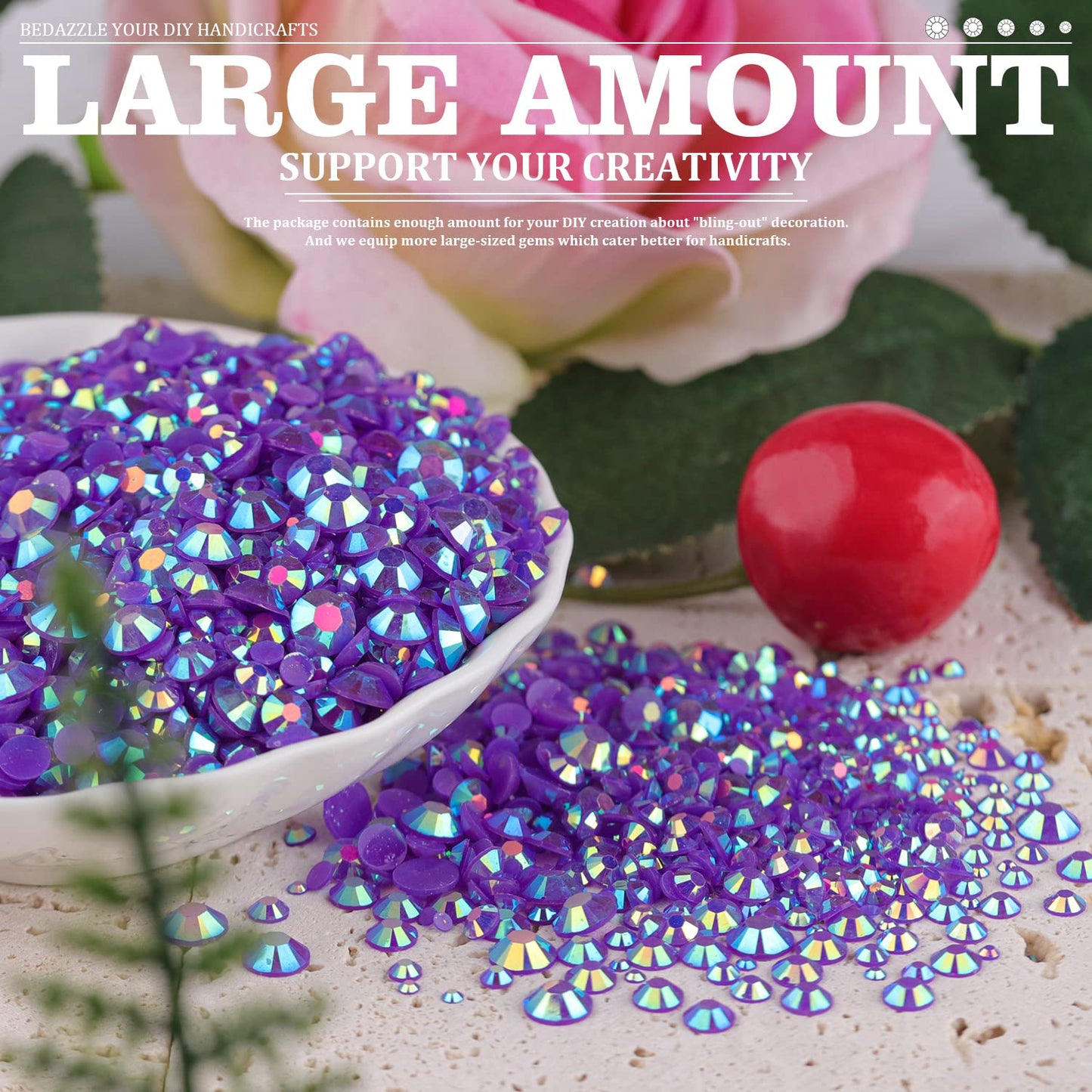 7000PCS Resin Rhinestones with Tweezers for Crafting, 2/3/4/5/6mm Flatback Jelly Rhinestones, 4 Box Dark Purple AB Non Hotfix Crystal Gems for DIY Crafts Mugs Tumblers Clothes Makeup Nail-BrightBean Baby