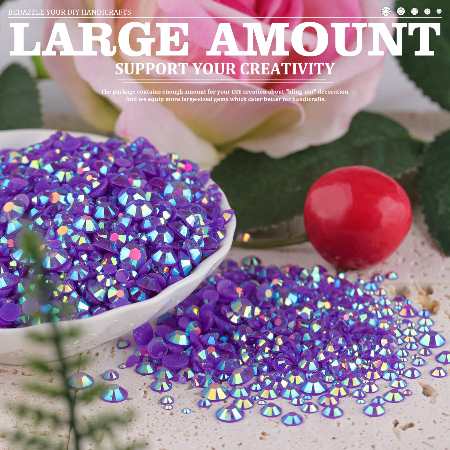 7000PCS Resin Rhinestones with Tweezers for Crafting, 2/3/4/5/6mm Flatback Jelly Rhinestones, 4 Box Dark Purple AB Non Hotfix Crystal Gems for DIY Crafts Mugs Tumblers Clothes Makeup Nail-BrightBean Baby