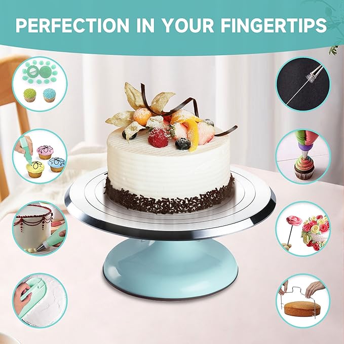 Cake Decorating Kit, 138pcs Cake Decorating Supply with 12 Inch Aluminium Cake Turntable, 64 Numbered Icing Piping Tips, 2 Spatulas, 3 Icing Comb Scraper and Leveller, Piping Bags,cake decorating tool