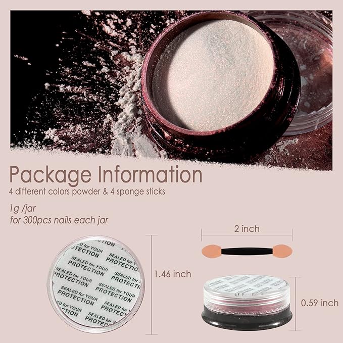 Allstarry Chrome Nail Powder 4 Colors Iridescent Aurora Powder Metallic Mirror Effect Pigment Pearlescent Purple Mermaid Unicorn Glitter for Nail Art Manicure Decoration Home DIY Salon-BrightBean Baby