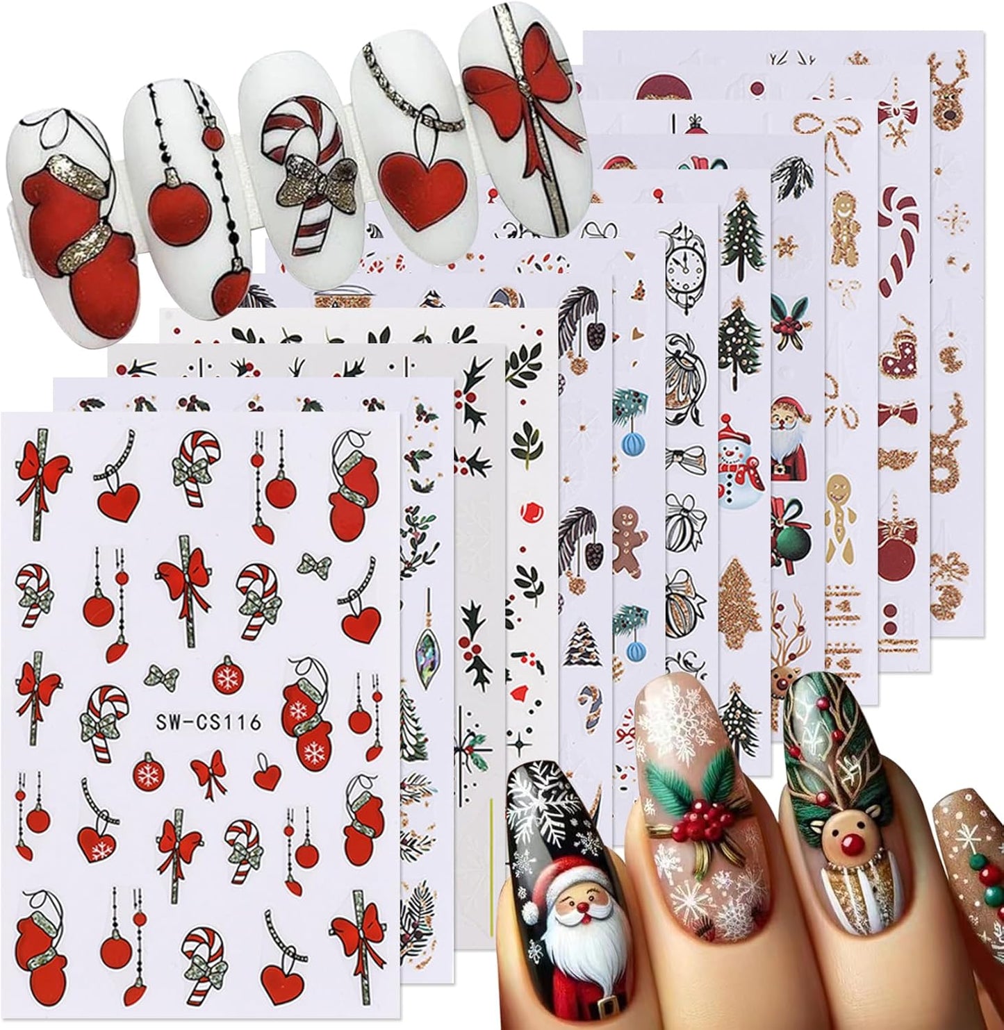 Glitter Christmas Nail Art Stickers 12 Sheets Sparkles Winter Nail Decals 3D Self Adhesive Nail Supplies DIY Santa Claus Gingerbread Man Snowflake Xmas Manicure Decoration DIY Supplies for Women Girl-BrightBean Baby