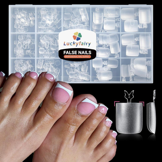 Square Toe Nail Tips, 504Pcs 15 Sizes Full Cover Press On Toenails for Women, Long Wider Pre-etched Double Matte Fake Toenails for Big Toe Nail Extensions Home DIY Salon Soak Off-BrightBean Baby