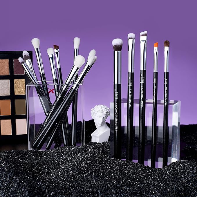 Jessup Eye Makeup Brushes Set Professional 15pcs with Eyeshadow Blending Concealer Eyebrow Eyliner Brush (Pearl Black/Silver)-BrightBean Baby