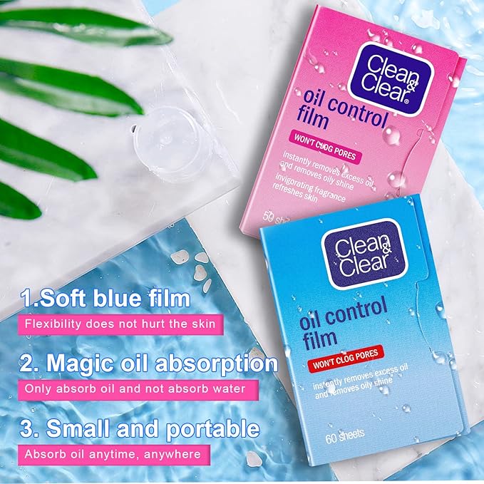 Oil Absorbing Tissues Oil Control Film, Oil Blotting Paper Same Series with Clean & Clear Oil Absorbing Facial Sheets for Oily Skin, 60 sheets Blue + 50 sheets Pink-BrightBean Baby