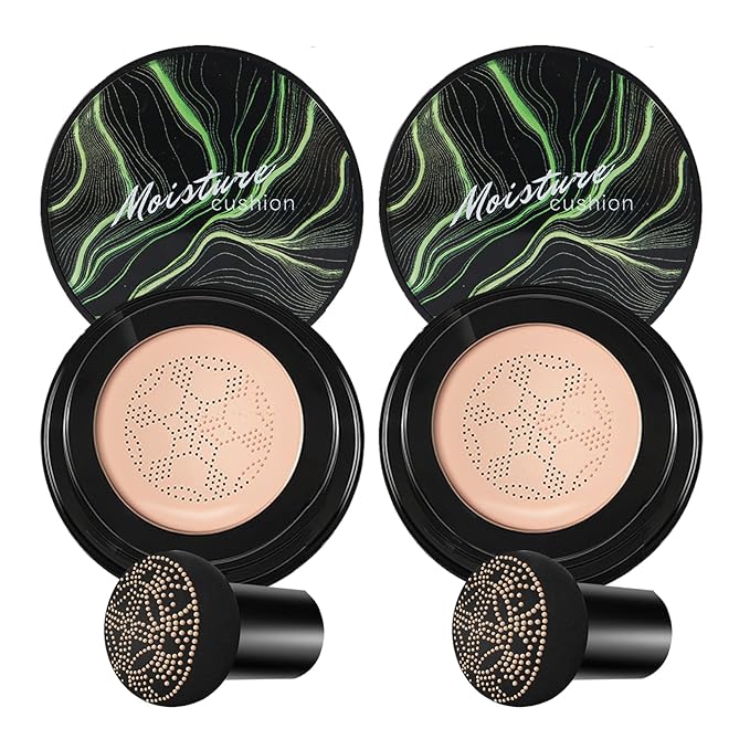 2PCS Mushroom Head Air Cushion CC Cream Foundation,Moisturizing Mushroom Head Foundation BB Cream Makeup Foundation Matte Concealer Full Coverage Long-lasting Oil Control (Natural)-BrightBean Baby