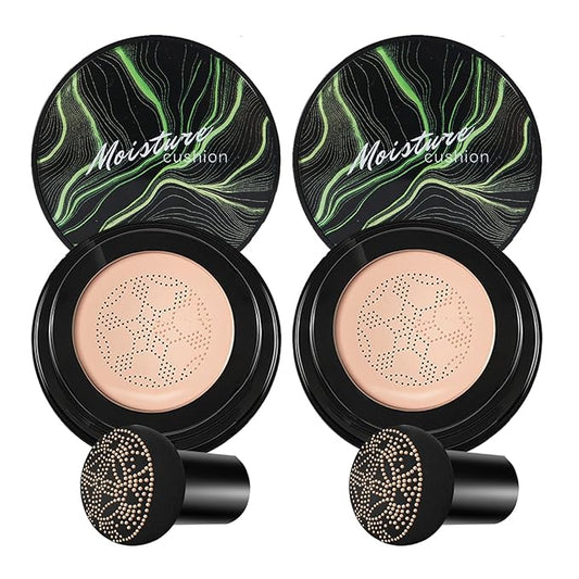 2PCS Mushroom Head Air Cushion CC Cream Foundation,Moisturizing Mushroom Head Foundation BB Cream Makeup Foundation Matte Concealer Full Coverage Long-lasting Oil Control (Natural)-BrightBean Baby