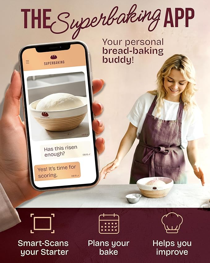 Superbaking Banneton Bread Proofing Basket Set with Silicone Dough Sling, 9" Splinter-Free Proofing Basket, Non-Stick Dutch Oven Liner, Sourdough Starter Kit, Sourdough Bread Baking Supplies & Tools